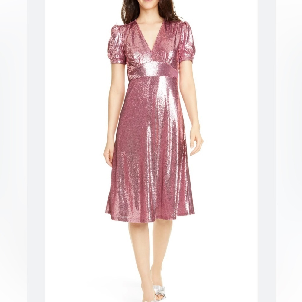 HVN Paula Deep V Pink Sequin Dress